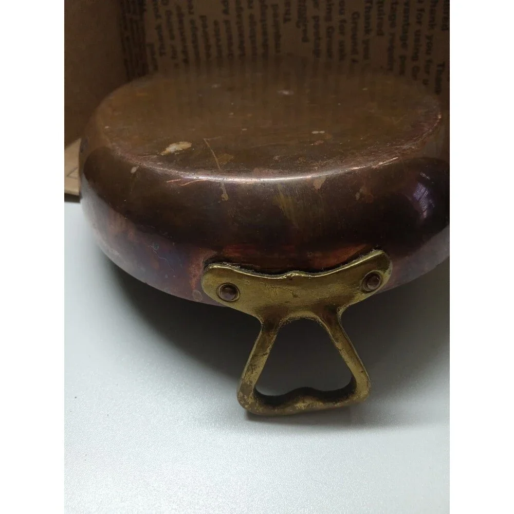 Vintage Copper Oval Au Gratin Pan Brass Handles 8x 12” Patina Condition As Pictu